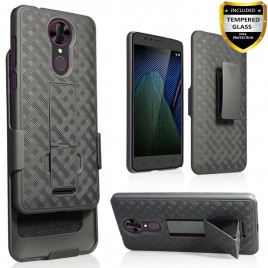 T-Mobile Revvl Plus Case With Tempered Glass Screen Protector Included, Circlemalls Dual Layers [Combo Holster] With Built-In stand For Revvl Plus And Coolpad Revvl Plus (Black)